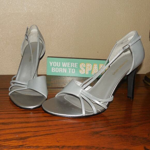 Newport News Prom Homecoming Wedding Party Gray Silver Open Toes Heeled Sandals - Picture 1 of 4